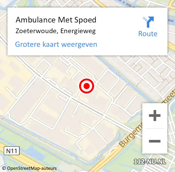 Locatie op kaart van de 112 melding: Ambulance Met Spoed Naar Zoeterwoude, Energieweg op 4 augustus 2022 11:15