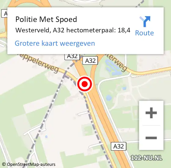 Locatie op kaart van de 112 melding: Politie Met Spoed Naar Westerveld, A32 hectometerpaal: 18,4 op 4 augustus 2022 11:40
