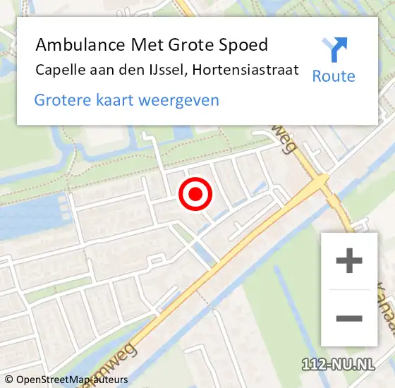 Locatie op kaart van de 112 melding: Ambulance Met Grote Spoed Naar Capelle aan den IJssel, Hortensiastraat op 4 augustus 2022 12:35