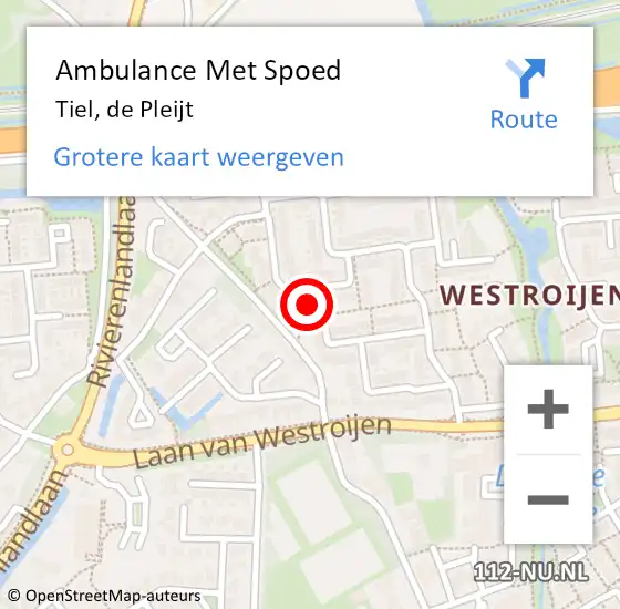 Locatie op kaart van de 112 melding: Ambulance Met Spoed Naar Tiel, de Pleijt op 4 augustus 2022 13:01