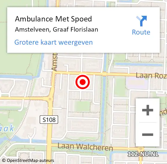 Locatie op kaart van de 112 melding: Ambulance Met Spoed Naar Amstelveen, Graaf Florislaan op 4 augustus 2022 13:44