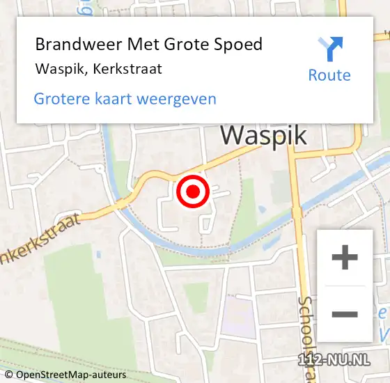 Locatie op kaart van de 112 melding: Brandweer Met Grote Spoed Naar Waspik, Kerkstraat op 4 augustus 2022 15:20
