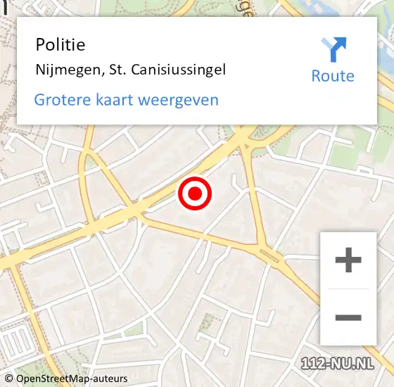 Locatie op kaart van de 112 melding: Politie Nijmegen, St. Canisiussingel op 4 augustus 2022 17:18