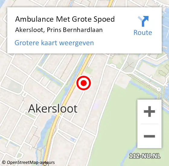 Locatie op kaart van de 112 melding: Ambulance Met Grote Spoed Naar Akersloot, Prins Bernhardlaan op 4 augustus 2022 18:05