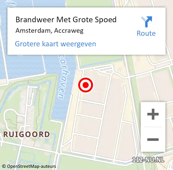 Locatie op kaart van de 112 melding: Brandweer Met Grote Spoed Naar Amsterdam, Accraweg op 4 augustus 2022 18:44
