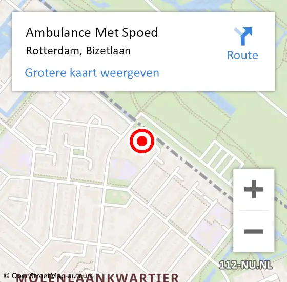 Locatie op kaart van de 112 melding: Ambulance Met Spoed Naar Rotterdam, Bizetlaan op 4 augustus 2022 19:39