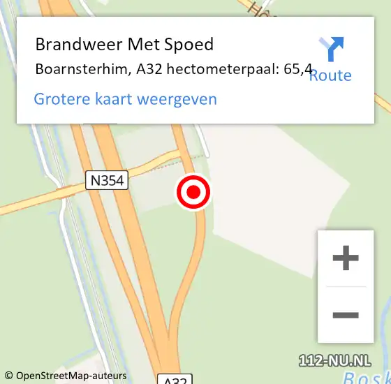 Locatie op kaart van de 112 melding: Brandweer Met Spoed Naar Boarnsterhim, A32 hectometerpaal: 65,4 op 4 augustus 2022 21:05