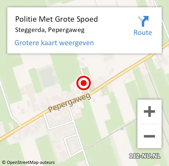 Locatie op kaart van de 112 melding: Politie Met Grote Spoed Naar Steggerda, Pepergaweg op 4 augustus 2022 21:34