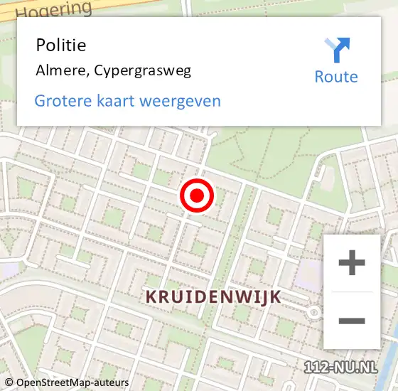 Locatie op kaart van de 112 melding: Politie Almere, Cypergrasweg op 4 augustus 2022 23:01