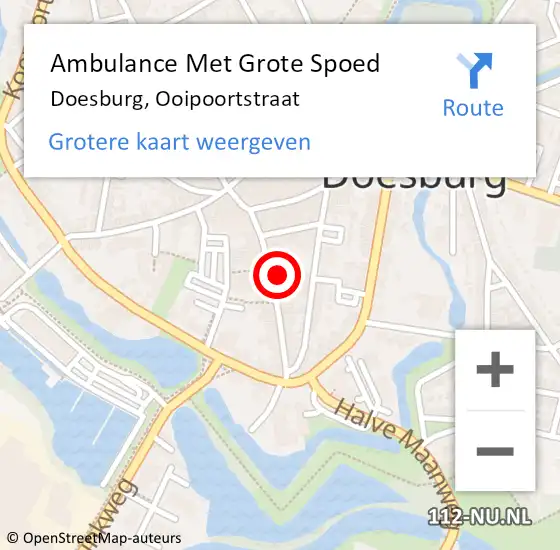 Locatie op kaart van de 112 melding: Ambulance Met Grote Spoed Naar Doesburg, Ooipoortstraat op 5 augustus 2022 01:07