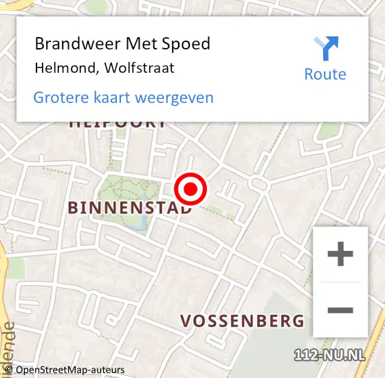 Locatie op kaart van de 112 melding: Brandweer Met Spoed Naar Helmond, Wolfstraat op 5 augustus 2022 01:36
