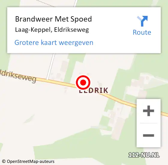 Locatie op kaart van de 112 melding: Brandweer Met Spoed Naar Laag-Keppel, Eldrikseweg op 5 augustus 2022 04:18