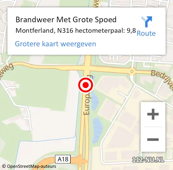 Locatie op kaart van de 112 melding: Brandweer Met Grote Spoed Naar Montferland, N316 hectometerpaal: 9,8 op 5 augustus 2022 04:18