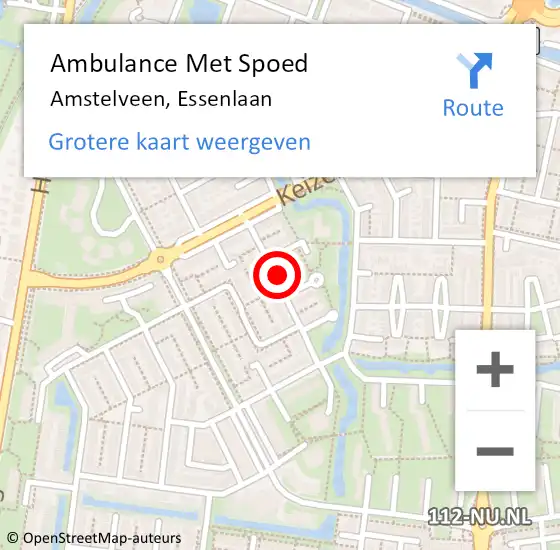 Locatie op kaart van de 112 melding: Ambulance Met Spoed Naar Amstelveen, Essenlaan op 5 augustus 2022 04:40