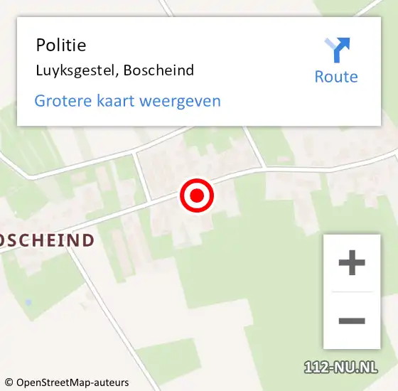 Locatie op kaart van de 112 melding: Politie Luyksgestel, Boscheind op 5 augustus 2022 07:53