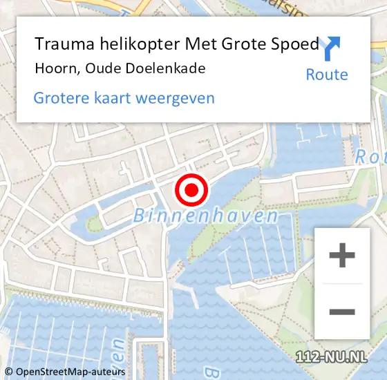 Locatie op kaart van de 112 melding: Trauma helikopter Met Grote Spoed Naar Hoorn, Oude Doelenkade op 5 augustus 2022 14:07