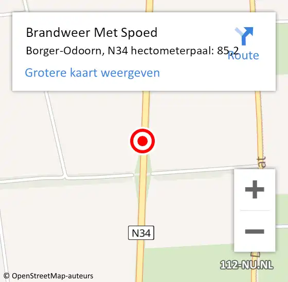 Locatie op kaart van de 112 melding: Brandweer Met Spoed Naar Borger-Odoorn, N34 hectometerpaal: 85,2 op 5 augustus 2022 14:48