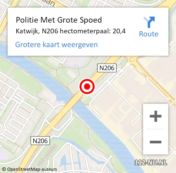 Locatie op kaart van de 112 melding: Politie Met Grote Spoed Naar Katwijk, N206 hectometerpaal: 20,4 op 5 augustus 2022 15:33
