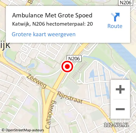 Locatie op kaart van de 112 melding: Ambulance Met Grote Spoed Naar Katwijk, N206 hectometerpaal: 20 op 5 augustus 2022 15:45