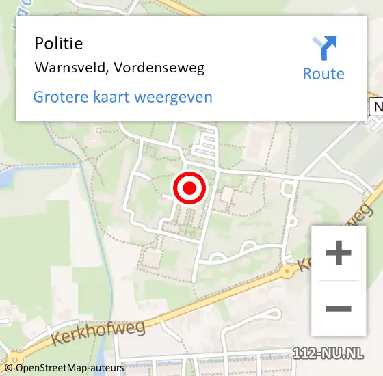 Locatie op kaart van de 112 melding: Politie Warnsveld, Vordenseweg op 5 augustus 2022 17:41