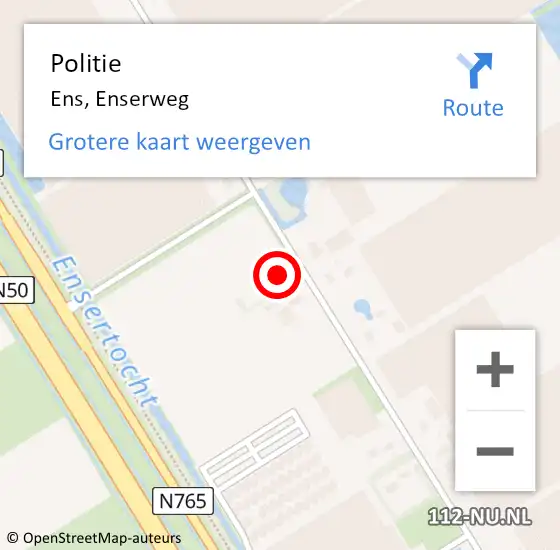 Locatie op kaart van de 112 melding: Politie Ens, Enserweg op 5 augustus 2022 19:00