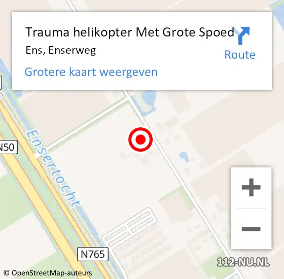 Locatie op kaart van de 112 melding: Trauma helikopter Met Grote Spoed Naar Ens, Enserweg op 5 augustus 2022 19:01