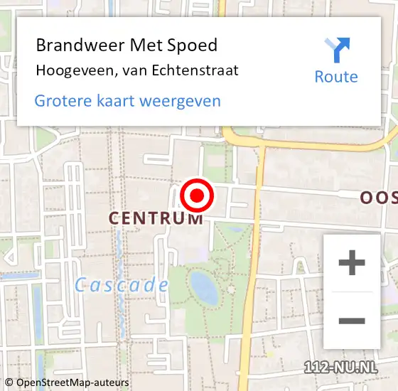 Locatie op kaart van de 112 melding: Brandweer Met Spoed Naar Hoogeveen, van Echtenstraat op 5 augustus 2022 19:47