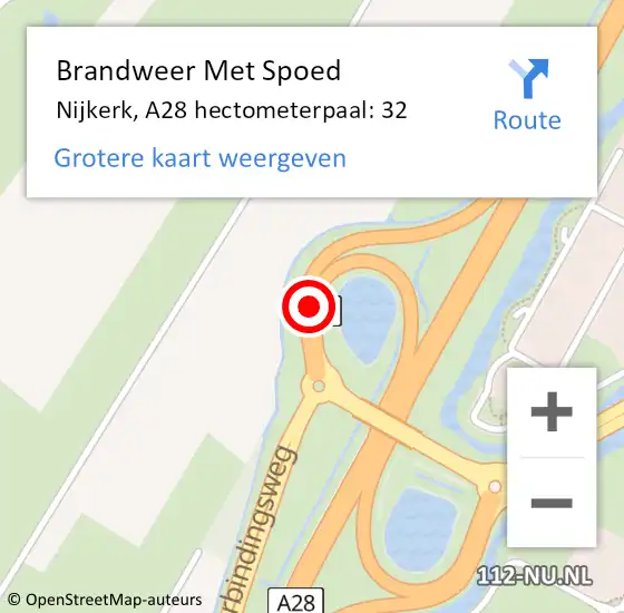Locatie op kaart van de 112 melding: Brandweer Met Spoed Naar Nijkerk, A28 hectometerpaal: 32 op 5 augustus 2022 23:33