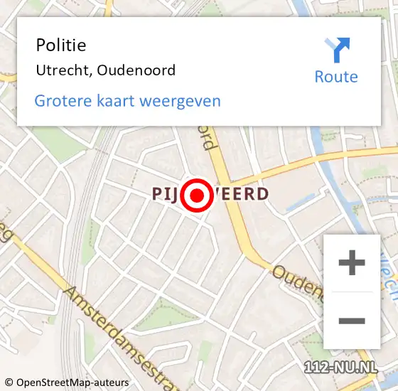 Locatie op kaart van de 112 melding: Politie Utrecht, Oudenoord op 6 augustus 2022 00:10