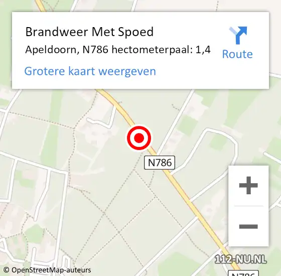 Locatie op kaart van de 112 melding: Brandweer Met Spoed Naar Apeldoorn, N786 hectometerpaal: 1,4 op 6 augustus 2022 09:58