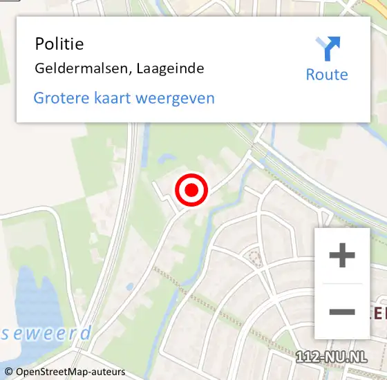 Locatie op kaart van de 112 melding: Politie Geldermalsen, Laageinde op 6 augustus 2022 10:17