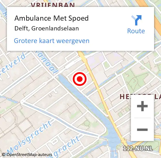 Locatie op kaart van de 112 melding: Ambulance Met Spoed Naar Delft, Groenlandselaan op 6 augustus 2022 10:27