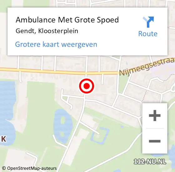 Locatie op kaart van de 112 melding: Ambulance Met Grote Spoed Naar Gendt, Kloosterplein op 6 augustus 2022 13:21