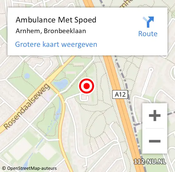 Locatie op kaart van de 112 melding: Ambulance Met Spoed Naar Arnhem, Bronbeeklaan op 6 augustus 2022 13:28