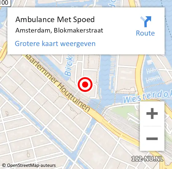 Locatie op kaart van de 112 melding: Ambulance Met Spoed Naar Amsterdam, Blokmakerstraat op 6 augustus 2022 14:07