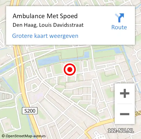 Locatie op kaart van de 112 melding: Ambulance Met Spoed Naar Den Haag, Louis Davidsstraat op 6 augustus 2022 14:34