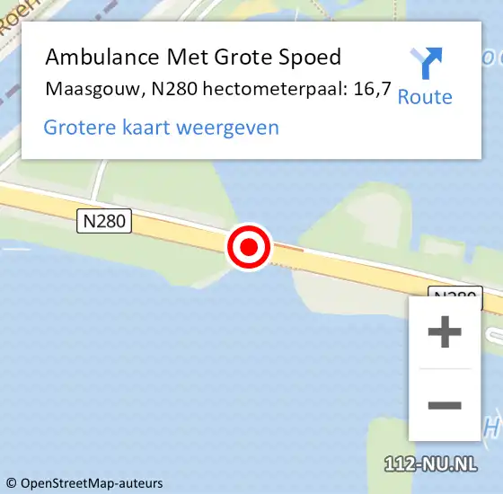 Locatie op kaart van de 112 melding: Ambulance Met Grote Spoed Naar Maasgouw, N280 hectometerpaal: 16,7 op 6 augustus 2022 14:51