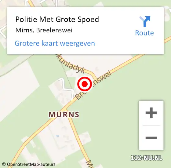 Locatie op kaart van de 112 melding: Politie Met Grote Spoed Naar Mirns, Breelenswei op 6 augustus 2022 17:01