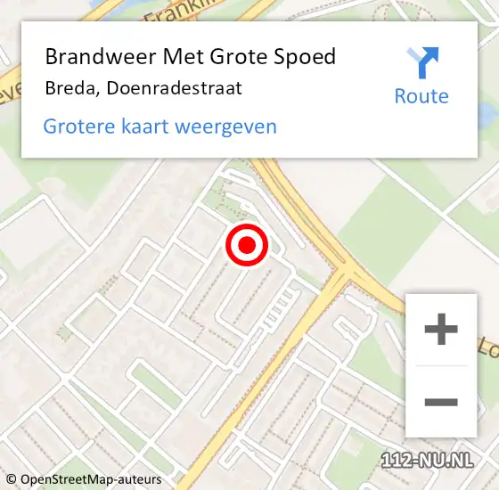 Locatie op kaart van de 112 melding: Brandweer Met Grote Spoed Naar Breda, Doenradestraat op 6 augustus 2022 19:45