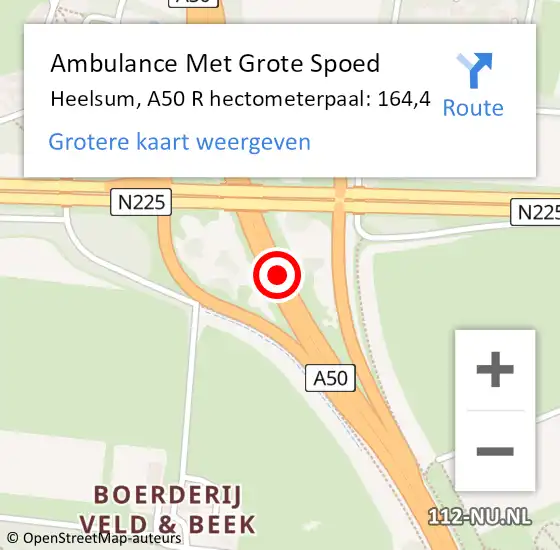 Locatie op kaart van de 112 melding: Ambulance Met Grote Spoed Naar Heelsum, A50 R hectometerpaal: 164,4 op 25 juli 2014 14:24