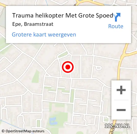 Locatie op kaart van de 112 melding: Trauma helikopter Met Grote Spoed Naar Epe, Braamstraat op 6 augustus 2022 20:45