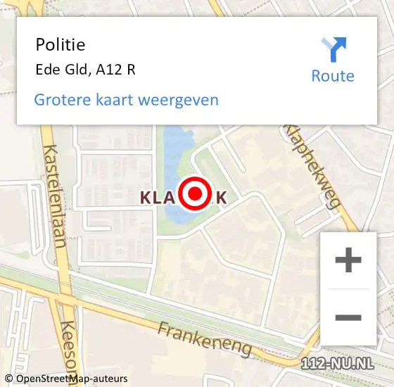 Locatie op kaart van de 112 melding: Politie Ede Gld, A12 R op 25 juli 2014 14:37