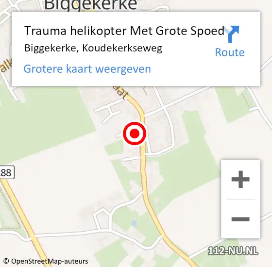 Locatie op kaart van de 112 melding: Trauma helikopter Met Grote Spoed Naar Biggekerke, Koudekerkseweg op 7 augustus 2022 02:23