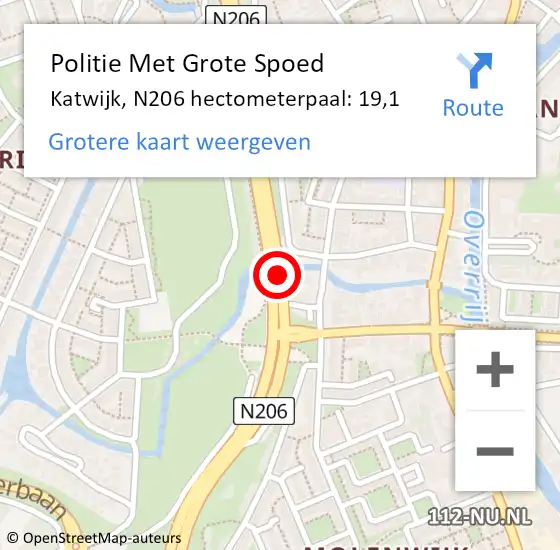 Locatie op kaart van de 112 melding: Politie Met Grote Spoed Naar Katwijk, N206 hectometerpaal: 19,1 op 7 augustus 2022 04:24