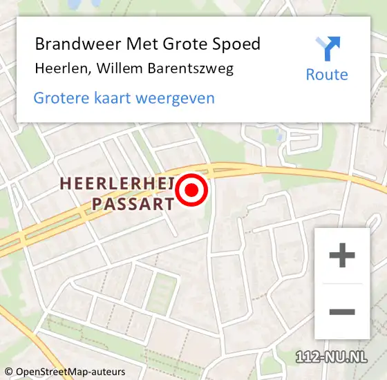 Locatie op kaart van de 112 melding: Brandweer Met Grote Spoed Naar Heerlen, Willem Barentszweg op 7 augustus 2022 05:34