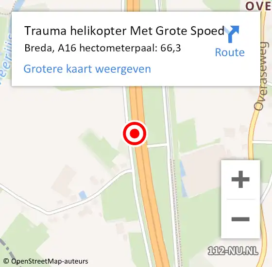Locatie op kaart van de 112 melding: Trauma helikopter Met Grote Spoed Naar Breda, A16 hectometerpaal: 66,3 op 7 augustus 2022 08:37