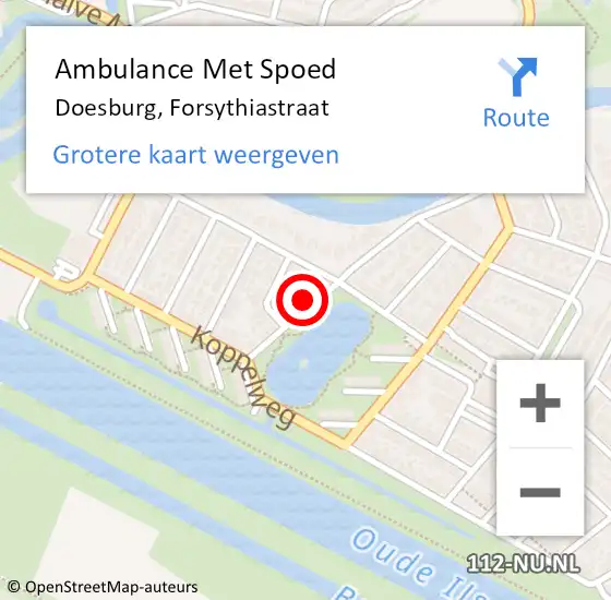 Locatie op kaart van de 112 melding: Ambulance Met Spoed Naar Doesburg, Forsythiastraat op 7 augustus 2022 10:52