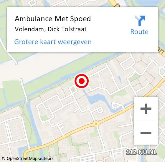 Locatie op kaart van de 112 melding: Ambulance Met Spoed Naar Volendam, Dick Tolstraat op 7 augustus 2022 11:56