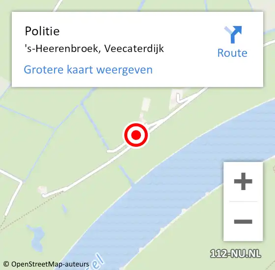 Locatie op kaart van de 112 melding: Politie 's-Heerenbroek, Veecaterdijk op 7 augustus 2022 13:27