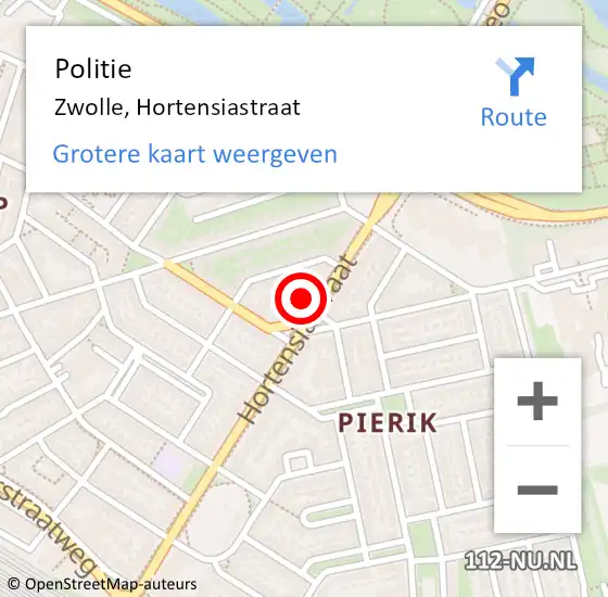 Locatie op kaart van de 112 melding: Politie Zwolle, Hortensiastraat op 7 augustus 2022 16:58
